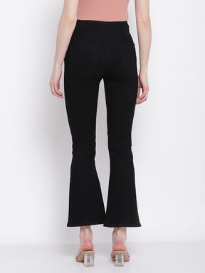 solid black bell bottom ankle length jeans