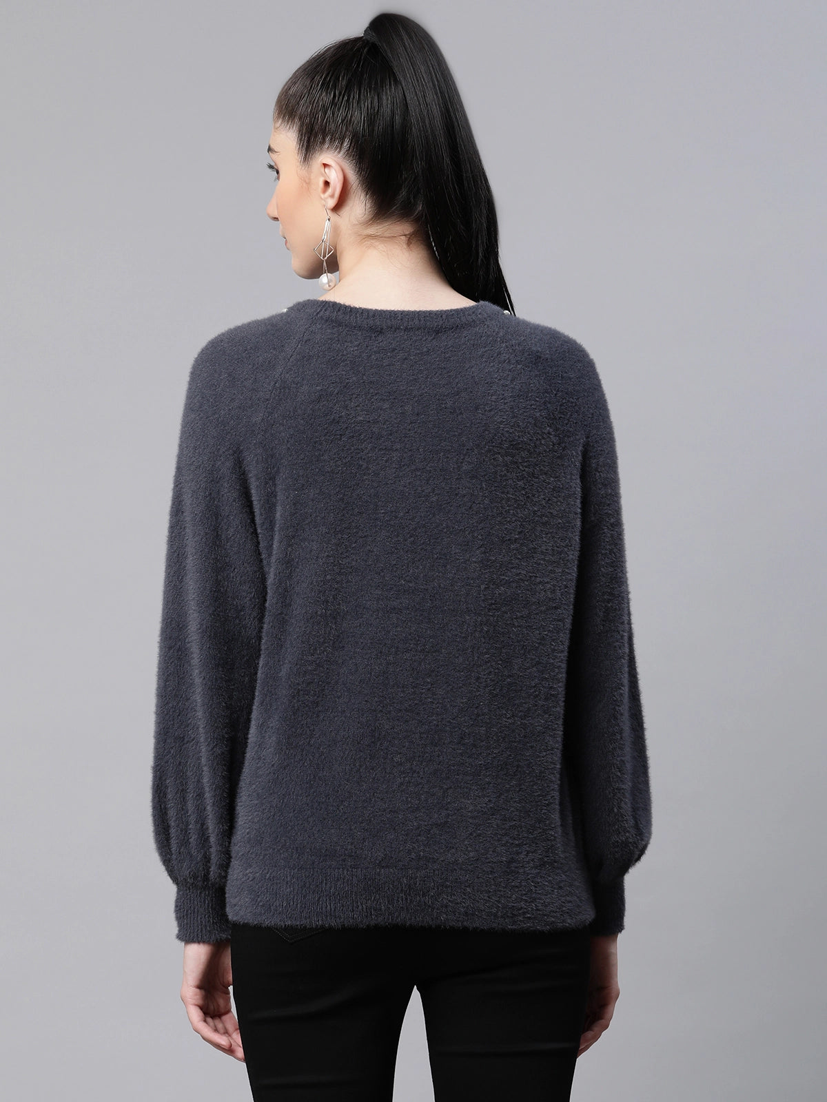   Online Best  Embellished Grey Woolen Casual