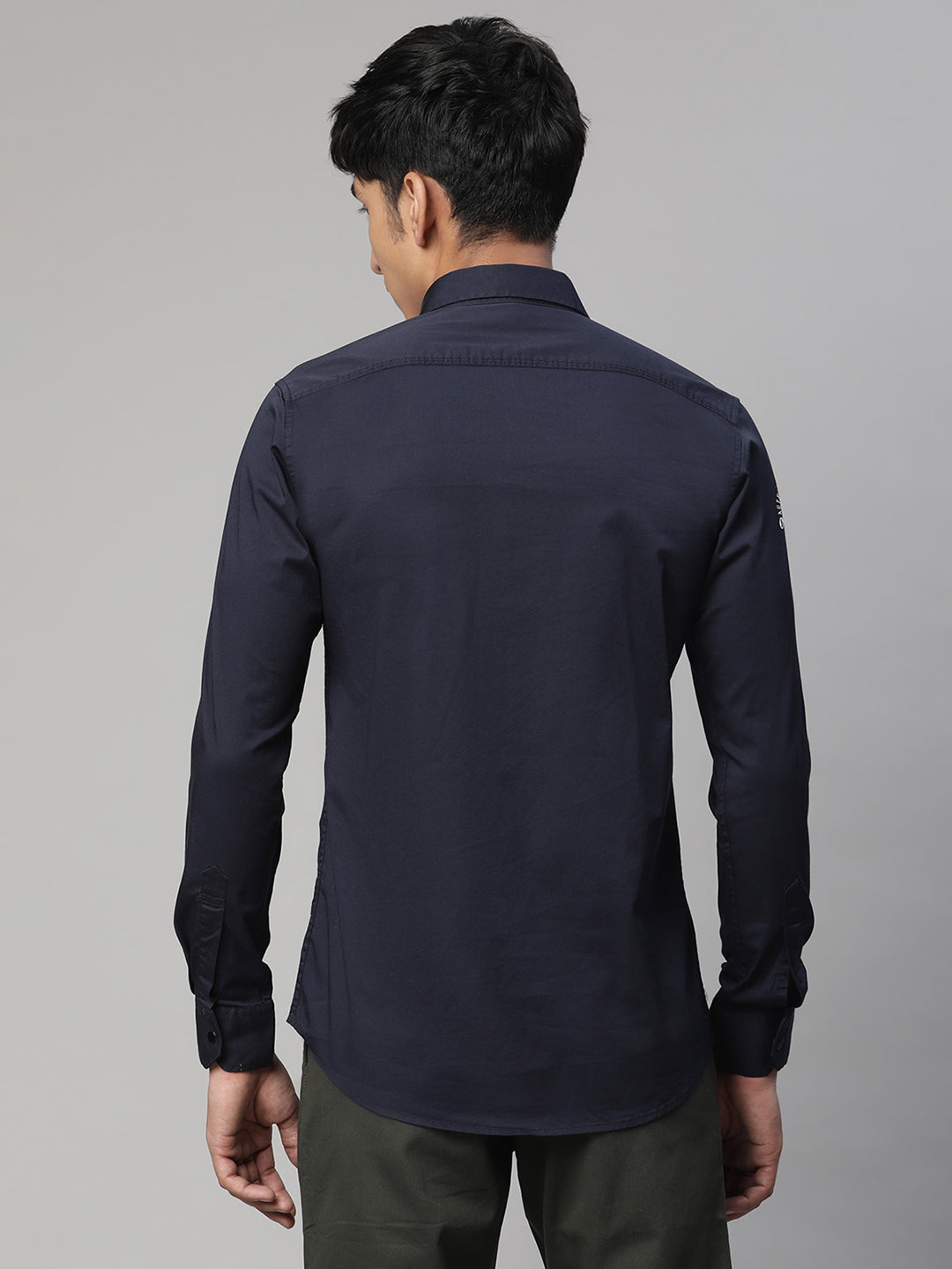 Men Navy Blue Semi Formal Shirt