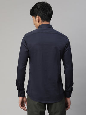 Men Navy Blue Semi Formal Shirt