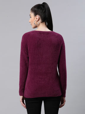 Buy Online Pile knit Plum Woolen Casual Pullover