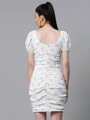 women ruched white polyester bodycon casual dress