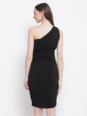 women one shoulder bodycon black dress