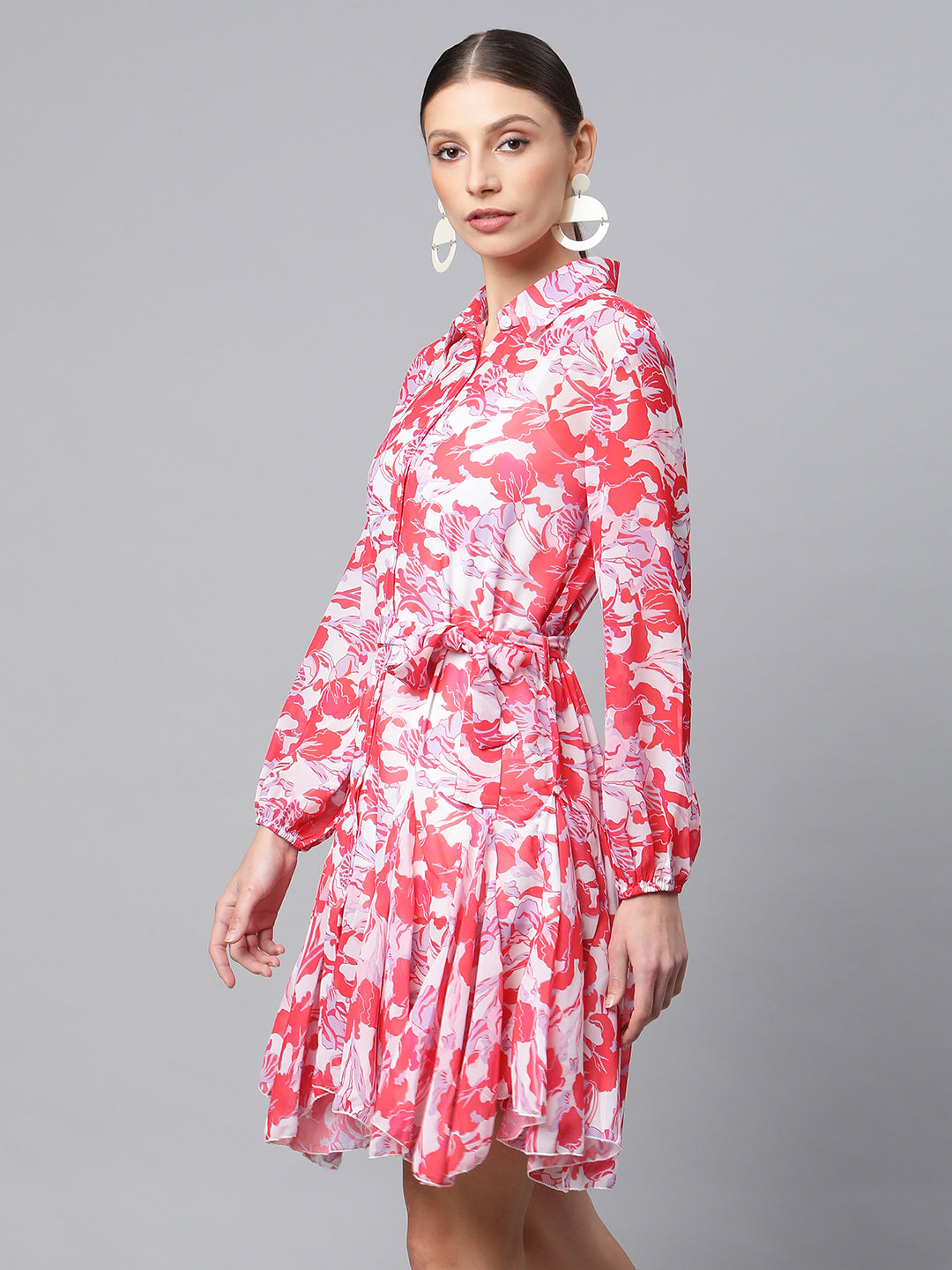 women reddish pink floral printed dress