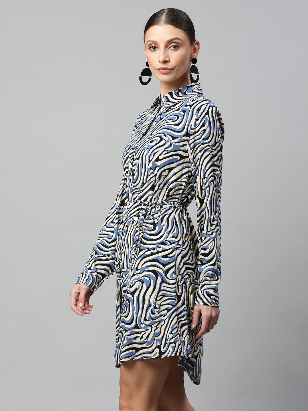 Women Blue Straight Fit Multi-Color Zebra Printed Tunic