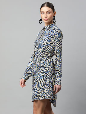 Women Blue Straight Fit Multi-Color Zebra Printed Tunic