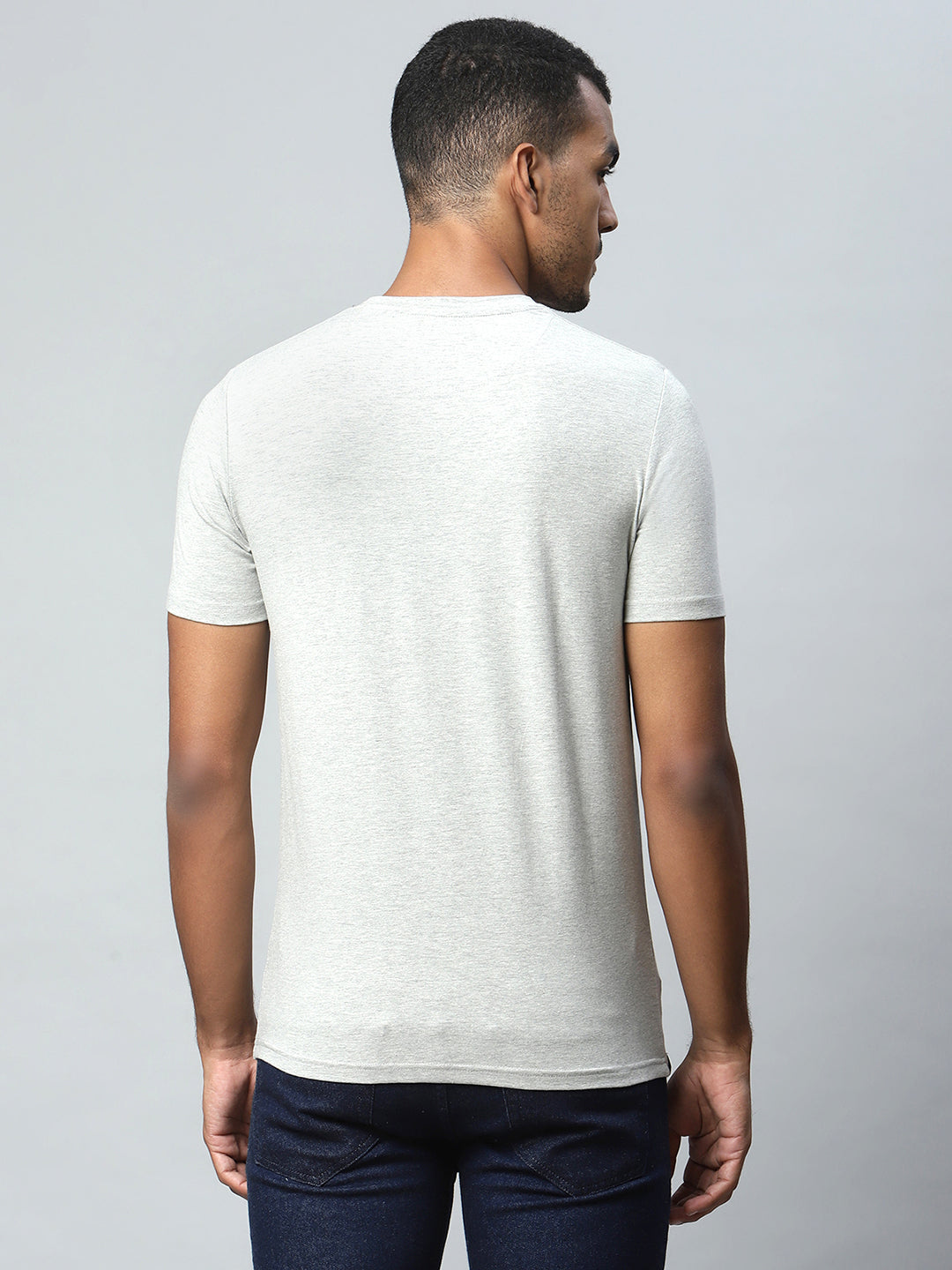 Men Grey Round Neck Alpha Printed Slim Fit T-Shirt