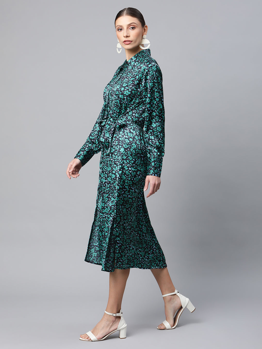 women pine ruffled flowy floral dress