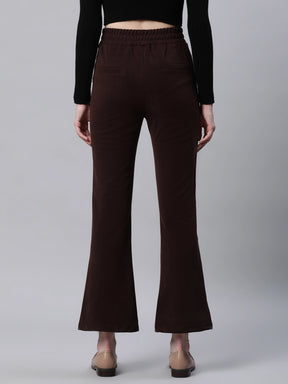 Solid High Rise Brown Flared Trousers