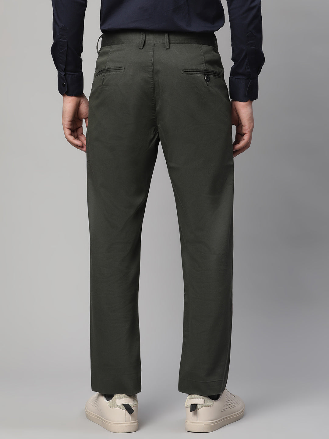 Men Green Solid Cotton Trouser