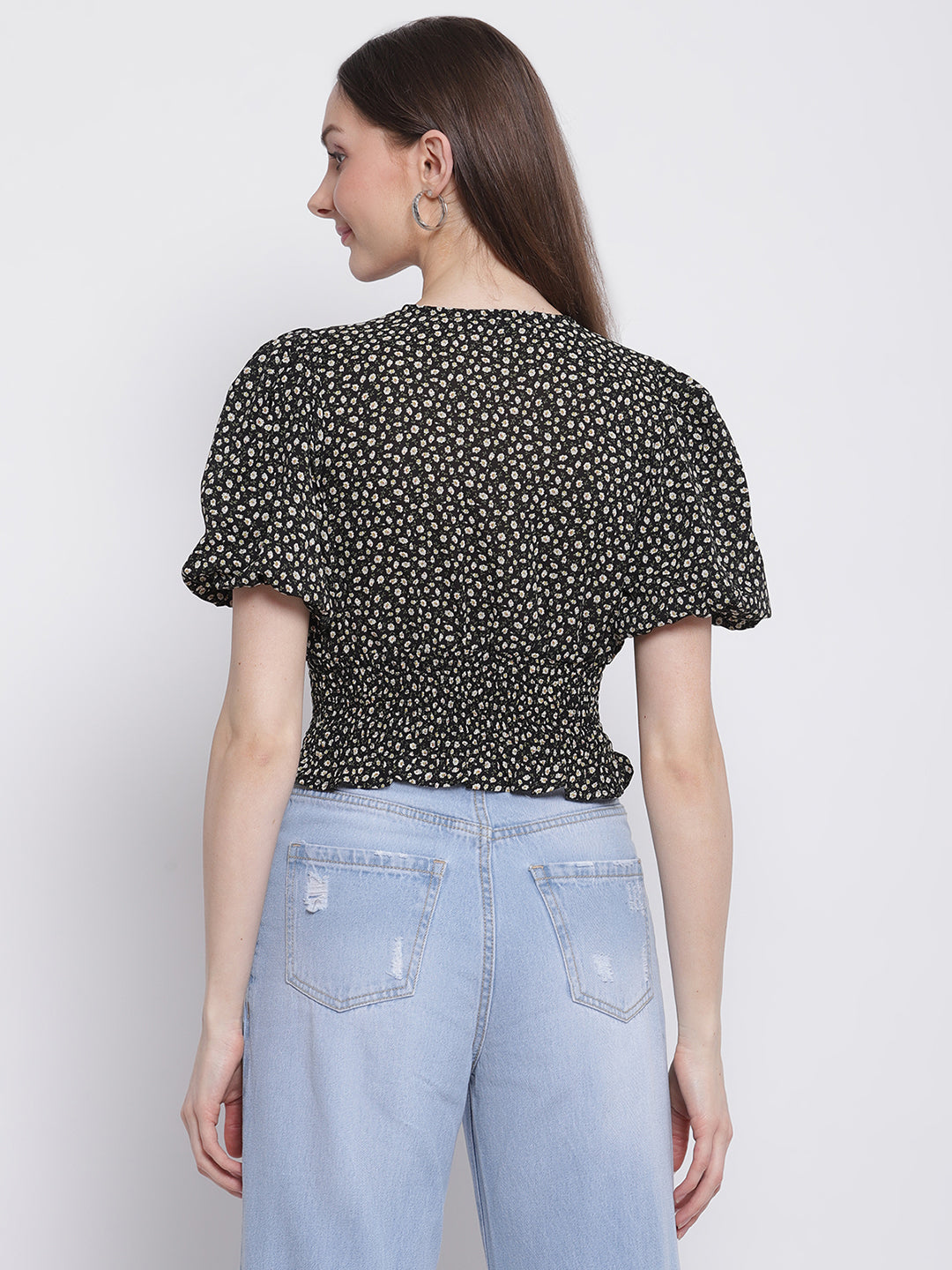 Women Black Colour Floral Print Crop Top
