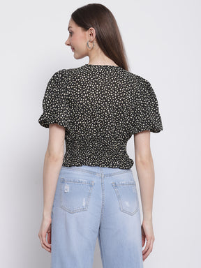Women Black Colour Floral Print Crop Top