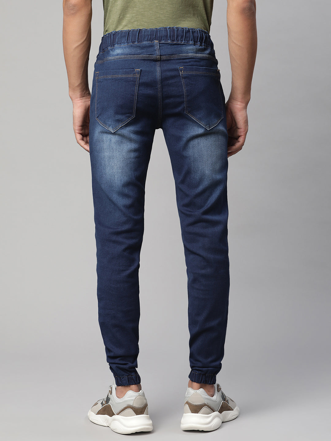 Men Blue Faded Solid Cotton Jogger - Global Republic