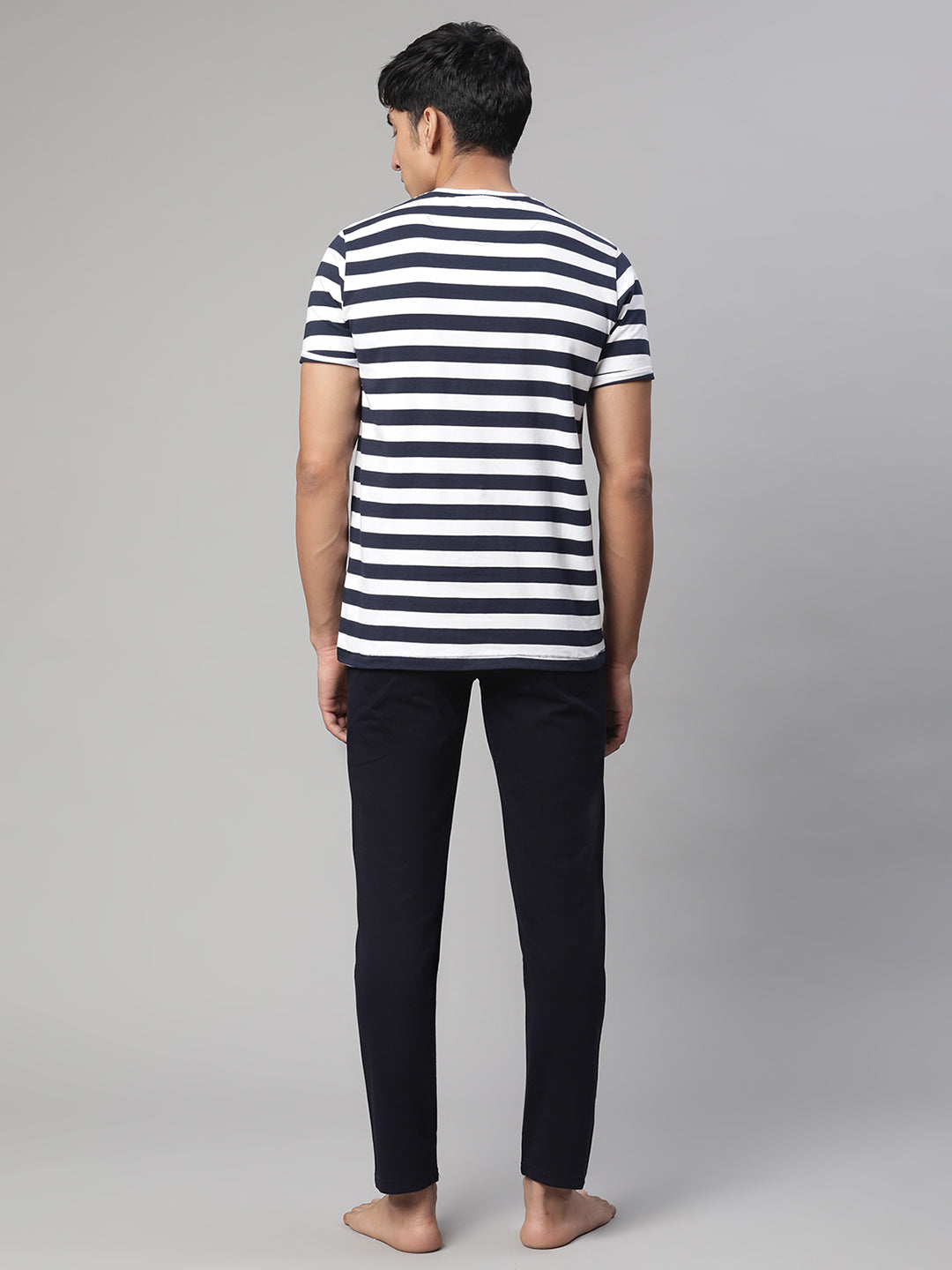 Men Navy Blue Striped Napset - Global Republic