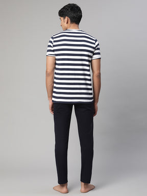 Men Navy Blue Striped Napset