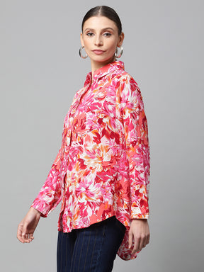 women hot pink multi floral printed shirt