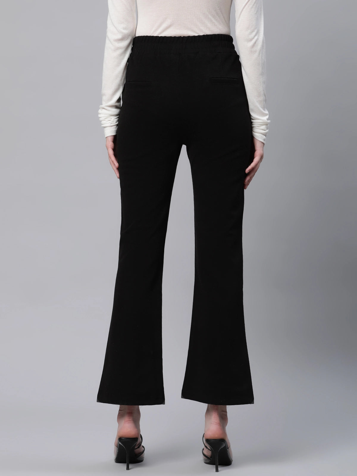 Solid High Rise Black Flared Trousers