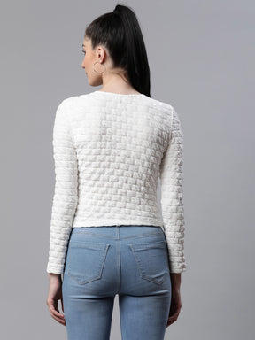 Women Textured Off-White Slim Fit Party Skeevi Top
