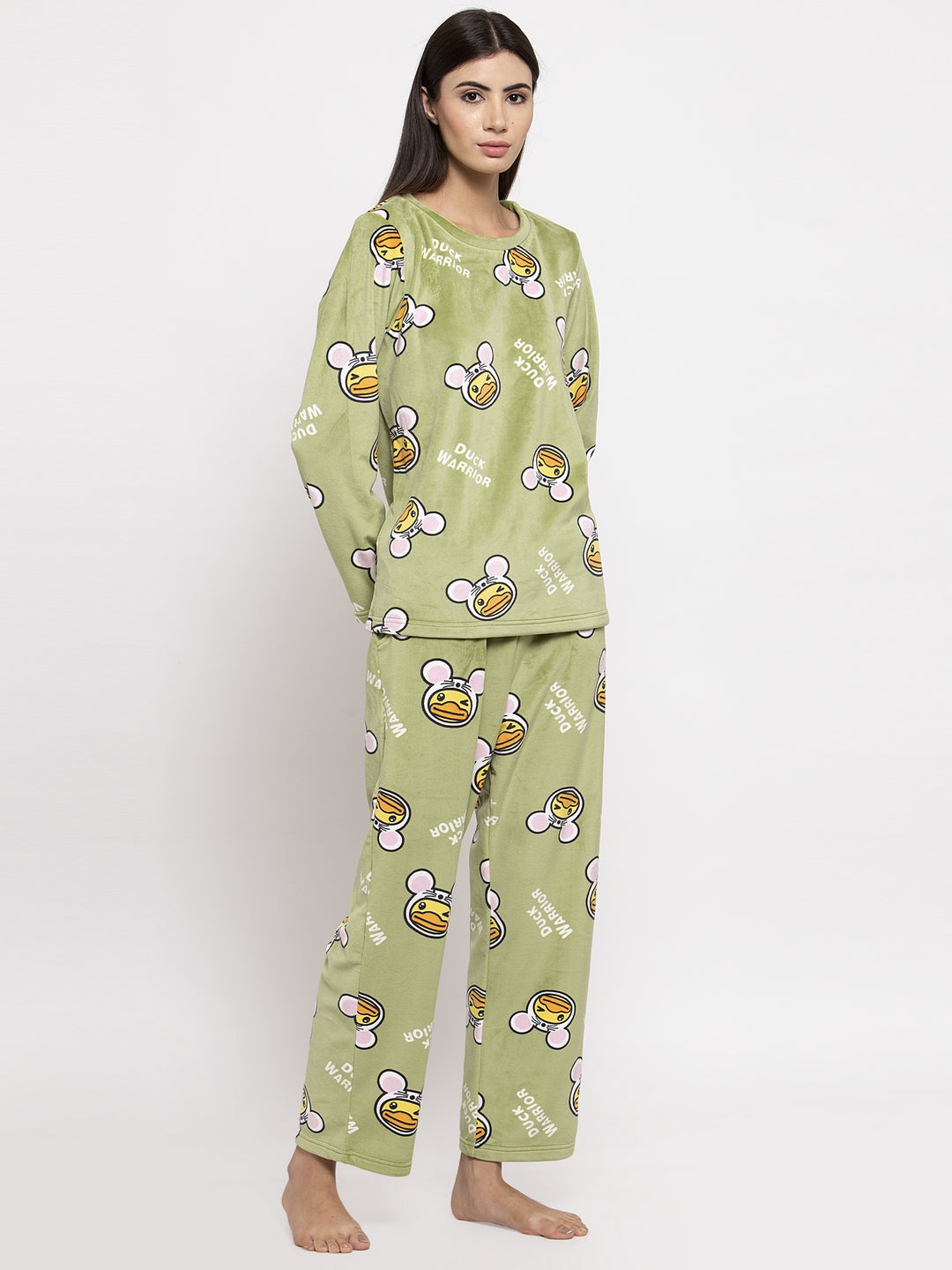 Women Green Printed Round Neck Night Suit