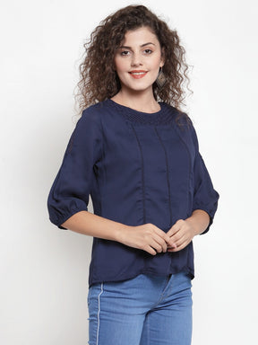 Women Navy Blue Crotchet Detail Top