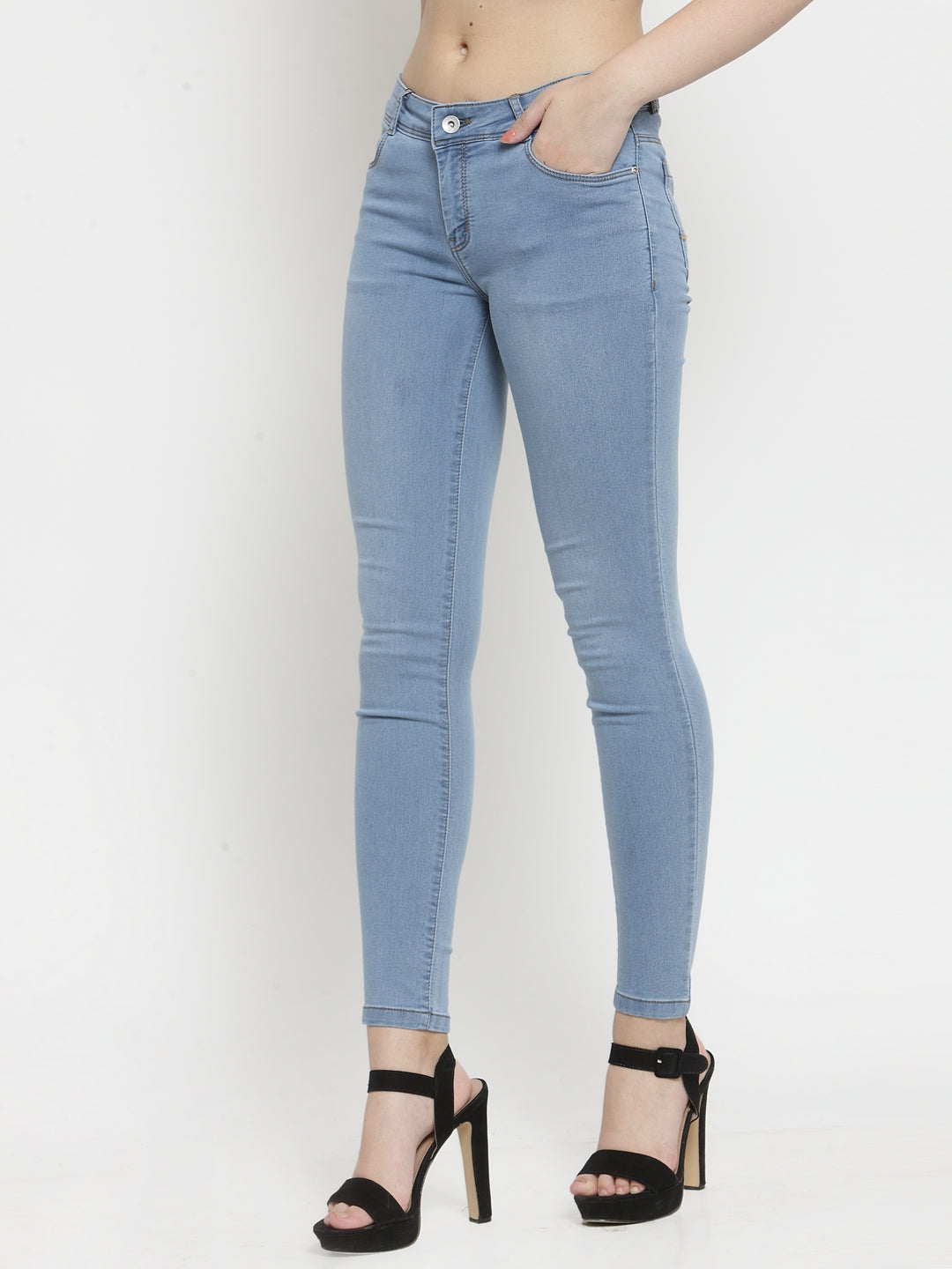 women skinny fit light blue jeans