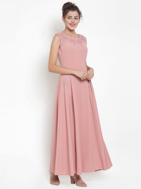 Women Pink Round Neck Maxi Dress