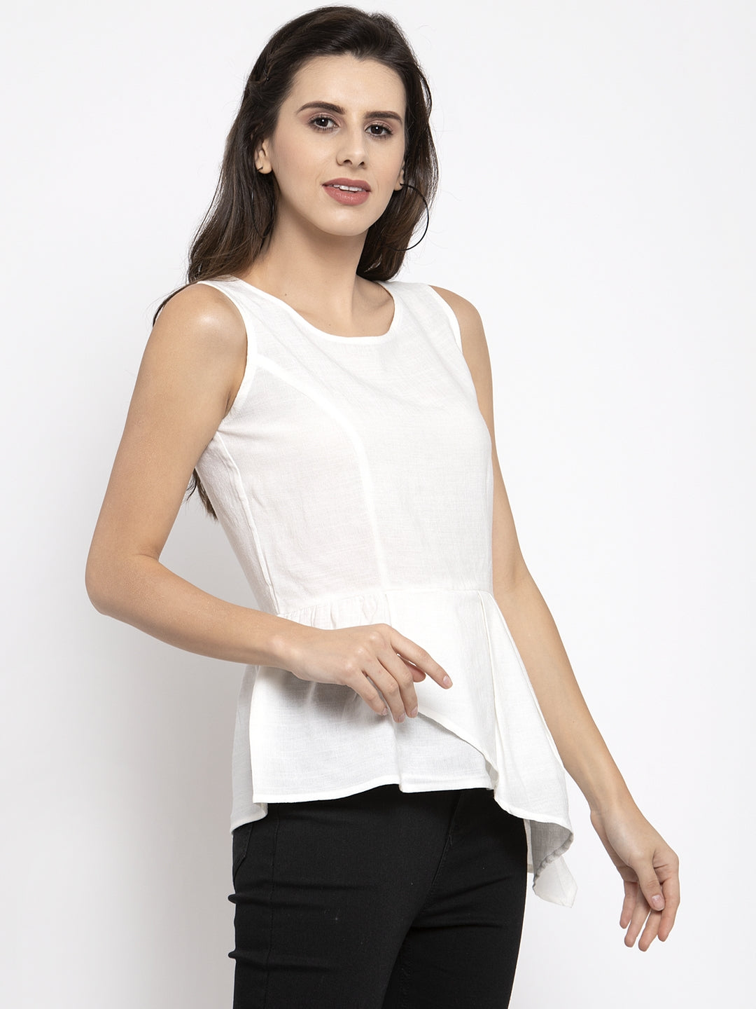 Women White A-Line Fit Drop Waist Top