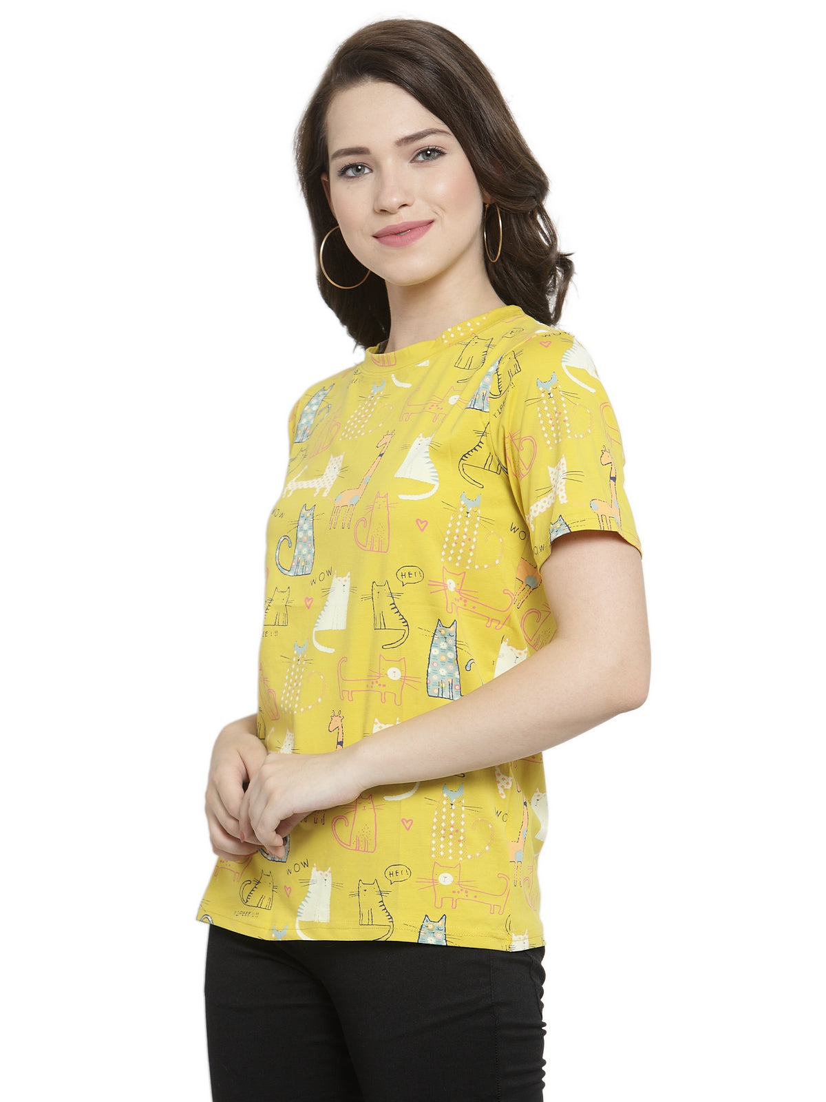 Women Regular Fit Printed Yellow Tops