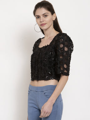 Ladies black lace net top
