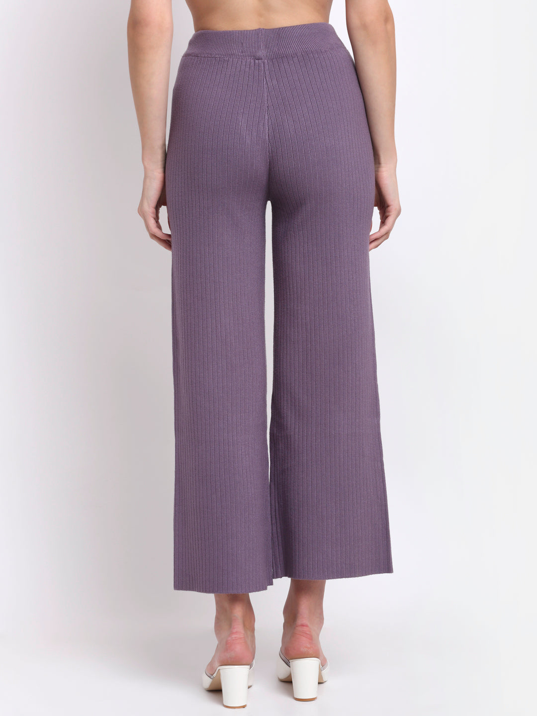 Women Purple Viscose Blend Rib Knitted Lower For Winter