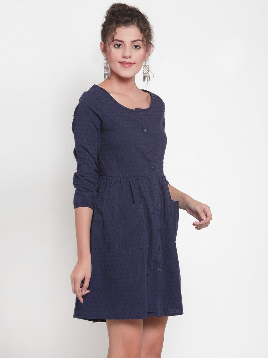 Women Solid Navy Blue Tunic