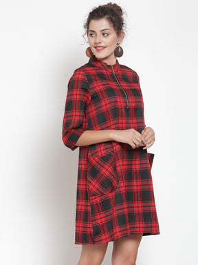 Women Checked Red Tunic