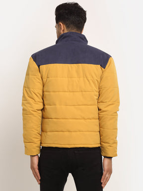 Men Mustard High Neck Solid Jacket