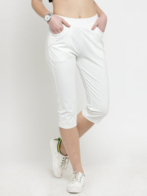 Women Skinny Fitted White Solid Capri
