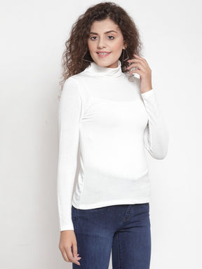 Women Solid Off White Round Neck T-Shirt