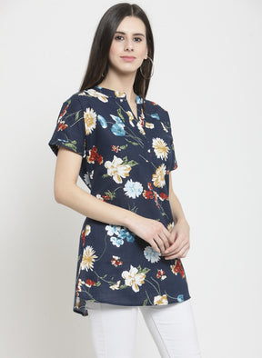 Women Printed Navy Blue Round Neck Top