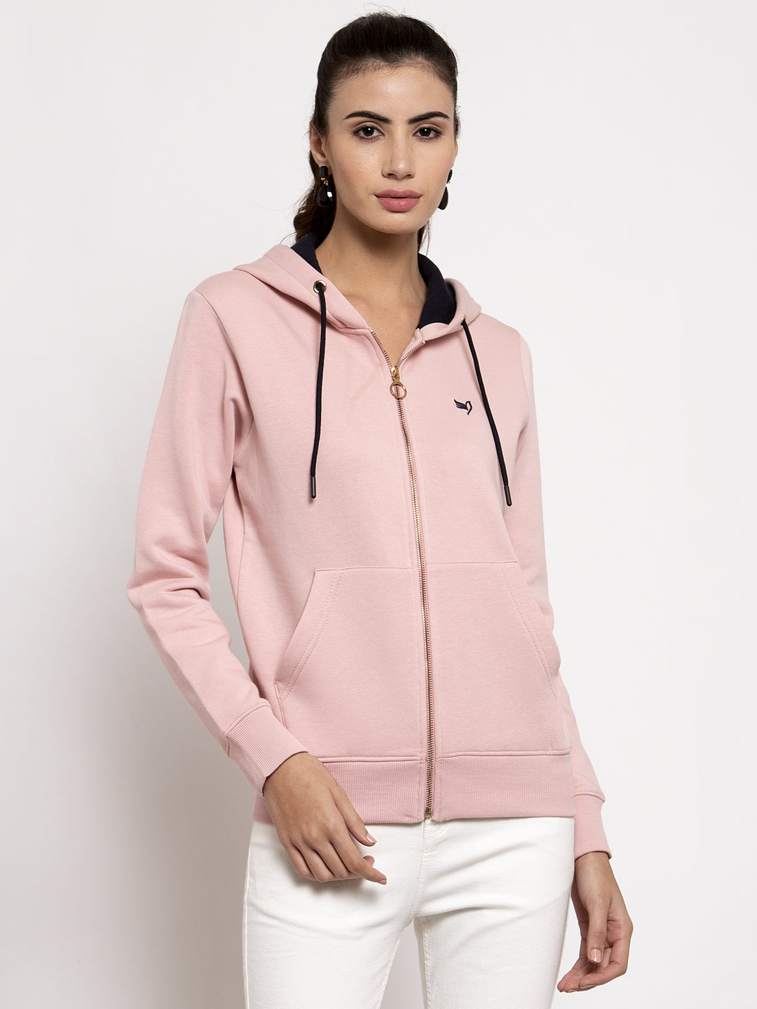 Pink Solid Hooded Sweatshirt - Global Republic
