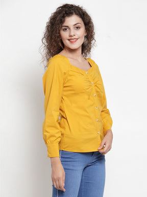 Women Solid Mustard Shirt With Court Neckline