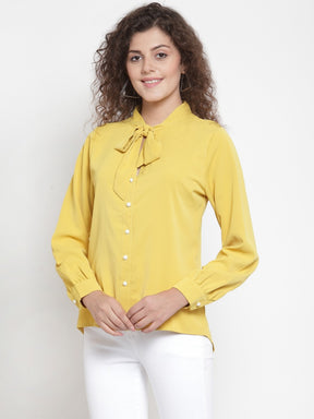 Women Mustard Shirt Blouse With Neck Tie