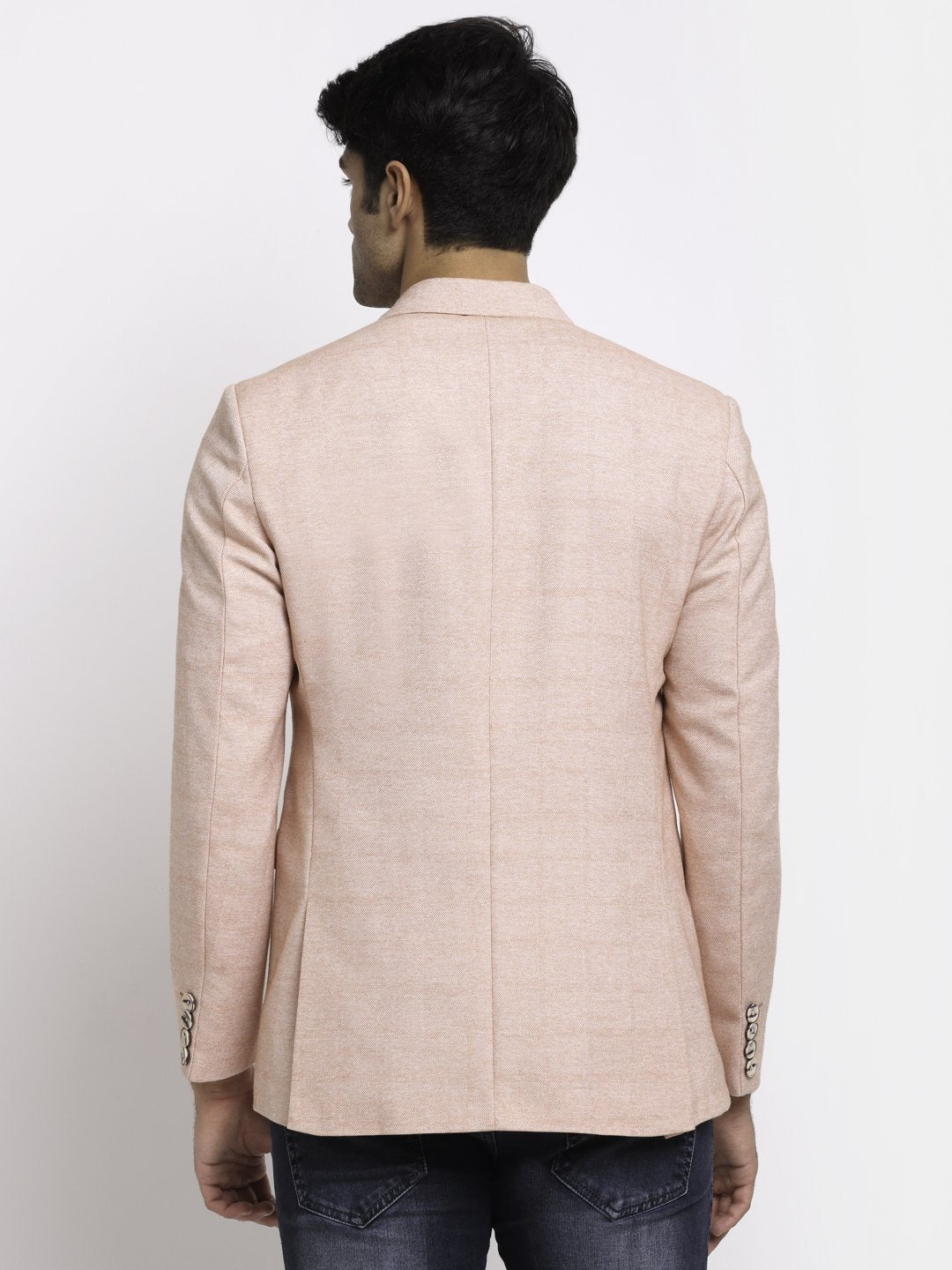 Men Pink Notched Lapel Solid Coat