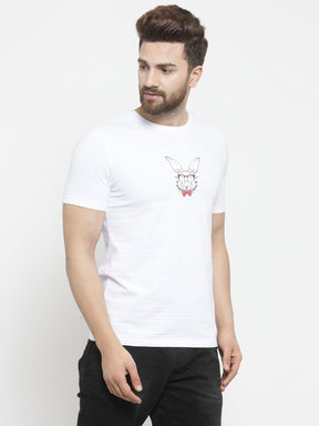 Men Nerd Bunny Animation Printed White T-Shirt