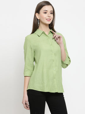 Women Plain Lime And White Combo Of 2 Collar Shirt