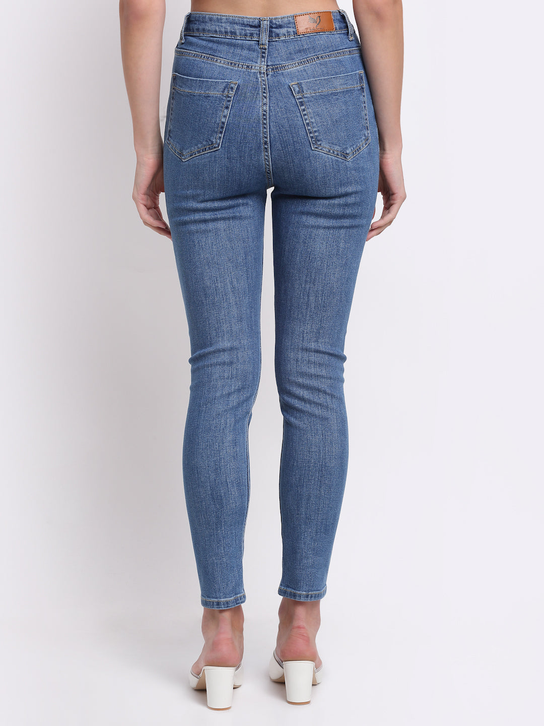 women skinny solid blue jeans