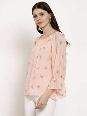 Women Pink Floral Printed Flared Fit Top