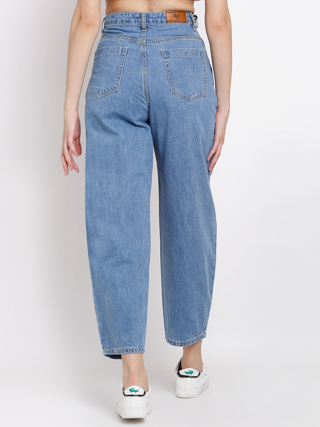 women blue baggy cropped length jeans