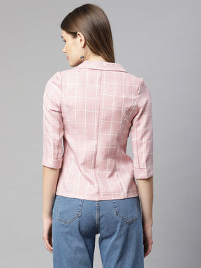 Women Dust Pink Check Printed Blazer