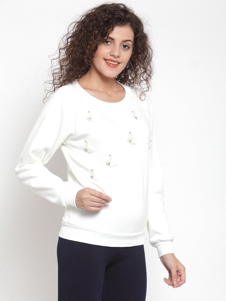 Women Solid White Sweatshirt