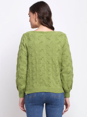 Women Green Round Neck Solid Knitted Regular Fit Cardigan