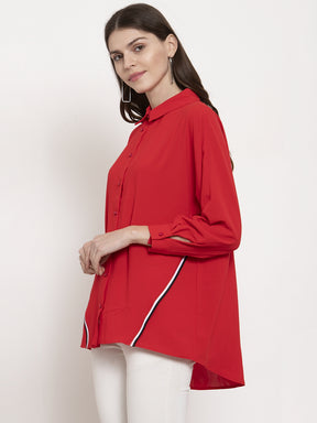 Ladies Red Solid Collared Shirt