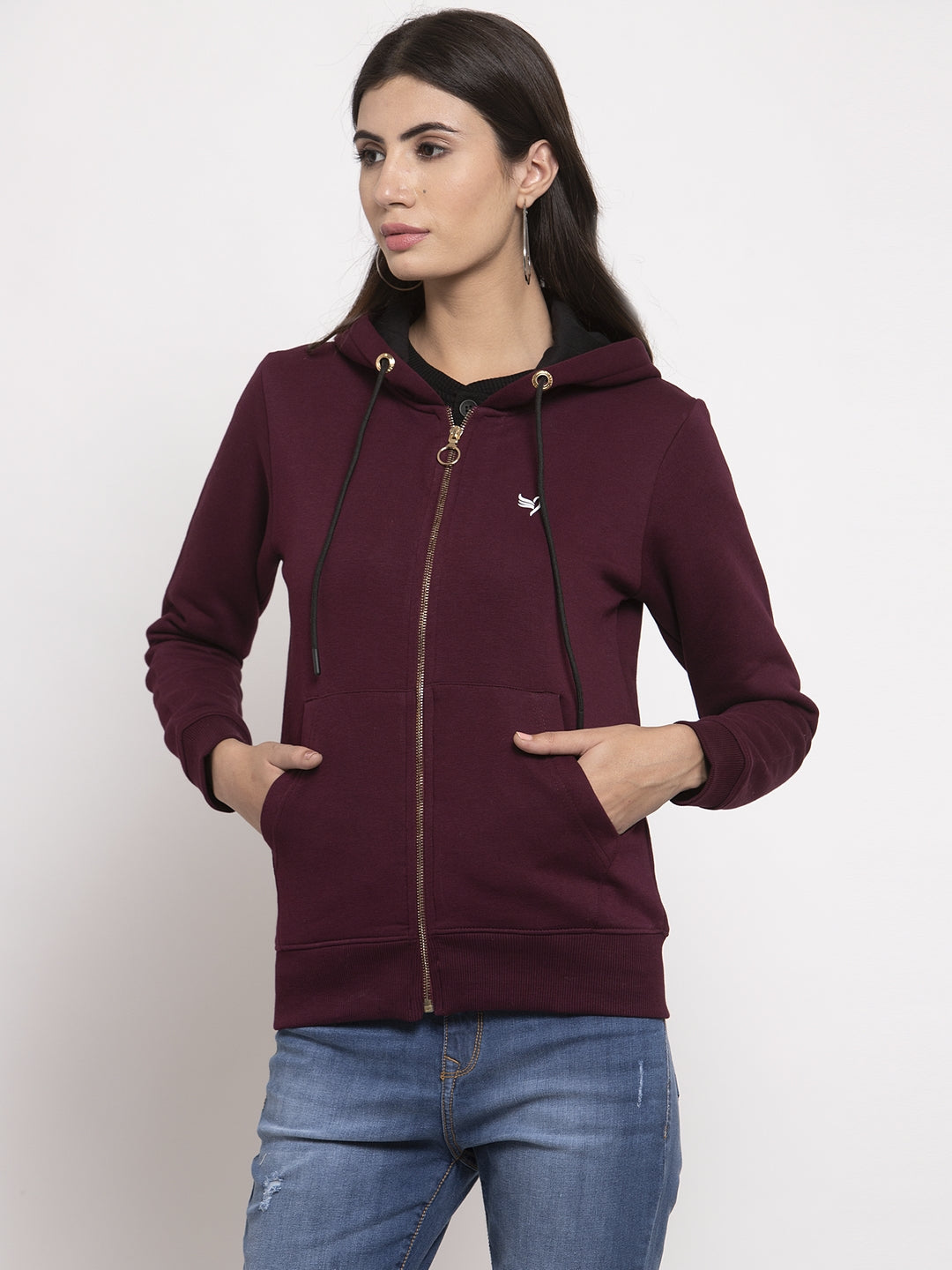 Maroon Solid Cotton Blend Sweatshirt - Global Republic